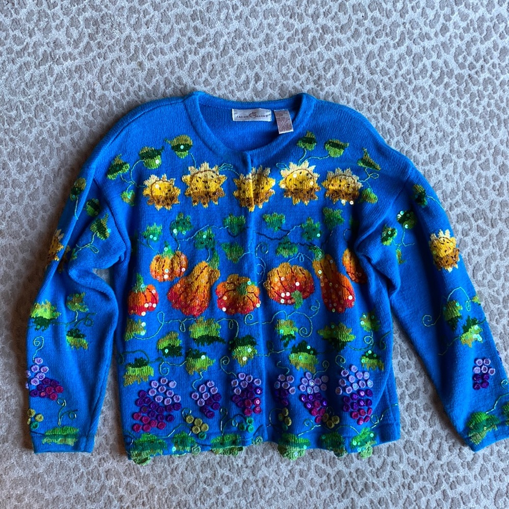 Vintage Jane’s Closet Rare Embroidered Harvest Sequin Cardigan Sweater, size L - Picture 1 of 7